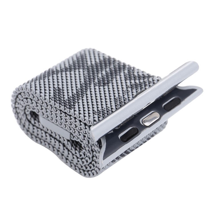 For Apple Watch Series 4 44mm, Series 3 / 2 / 1 42mm Pattern Printing Metal Milanese Wrist Watchband - Camouflage / Dark Grey-5