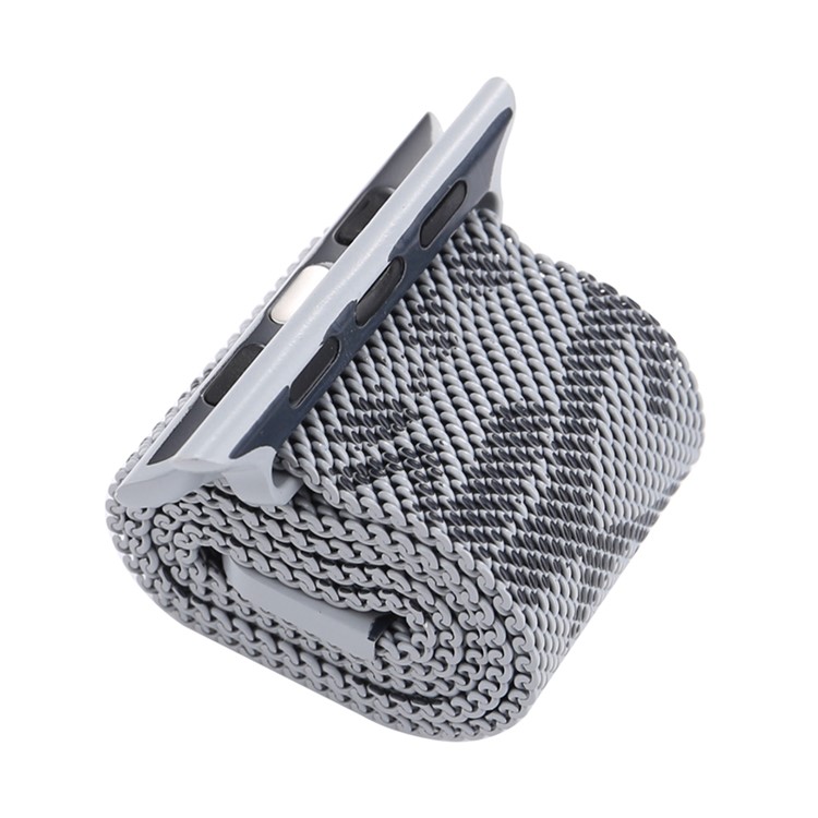 For Apple Watch Series 4 44mm, Series 3 / 2 / 1 42mm Pattern Printing Metal Milanese Wrist Watchband - Camouflage / Dark Grey-6