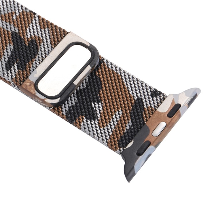 For Apple Watch Series 4 44mm, Series 3 / 2 / 1 42mm Pattern Printing Metal Milanese Watch Strap Replacement - Camouflage / Brown-3