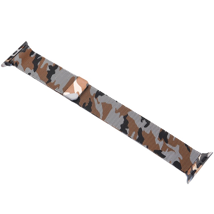 For Apple Watch Series 4 44mm, Series 3 / 2 / 1 42mm Pattern Printing Metal Milanese Watch Strap Replacement - Camouflage / Brown-4