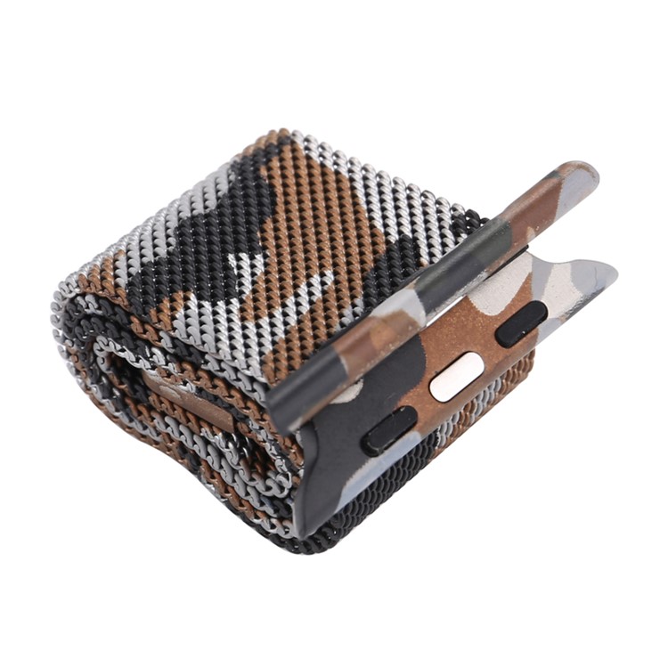 For Apple Watch Series 4 44mm, Series 3 / 2 / 1 42mm Pattern Printing Metal Milanese Watch Strap Replacement - Camouflage / Brown-5