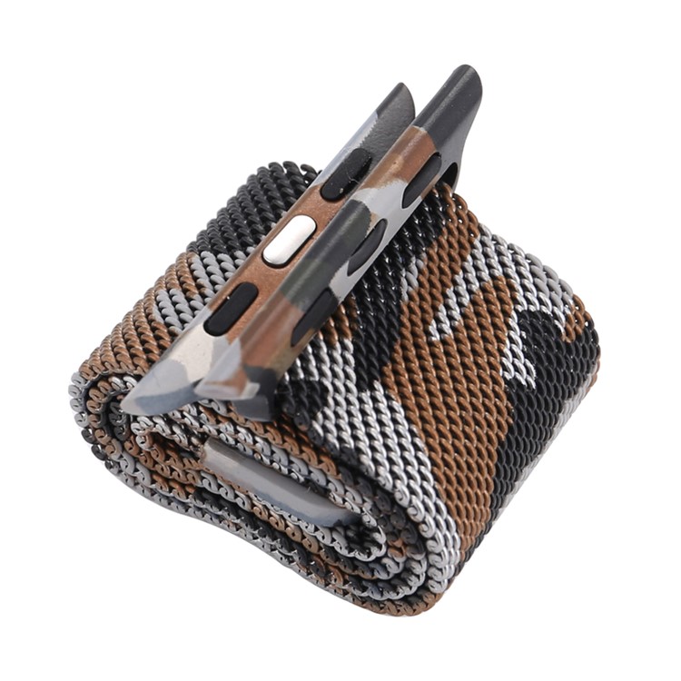 For Apple Watch Series 4 44mm, Series 3 / 2 / 1 42mm Pattern Printing Metal Milanese Watch Strap Replacement - Camouflage / Brown-6