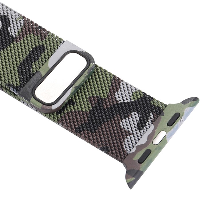 For Apple Watch Series 4 44mm, Series 3 / 2 / 1 42mm Pattern Printing Metal Milanese Wrist Watch Strap - Camouflage / Army Green-3