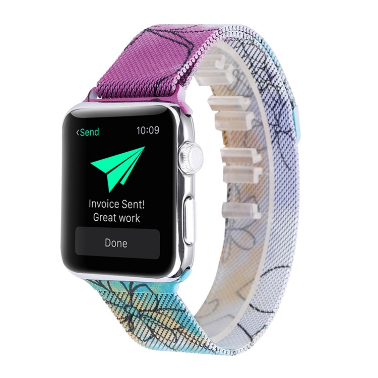 Padrão De Impressão De Metal Pulseira De Relógio Milanês Para Apple Watch Series 3 / 2 / 1 42 Mm - Padrão De Lótus-2