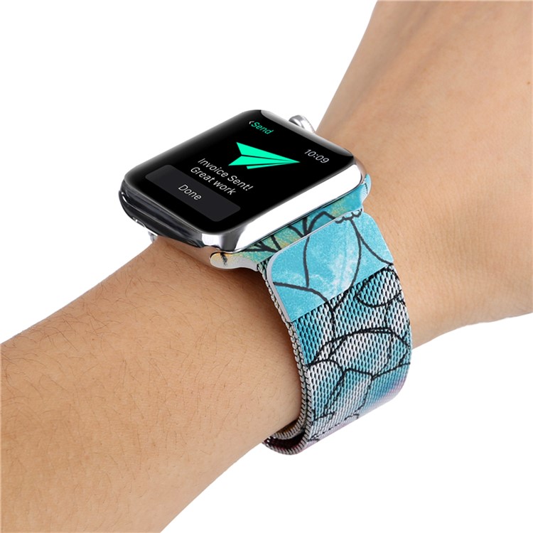 Padrão De Impressão De Metal Pulseira De Relógio Milanês Para Apple Watch Series 3 / 2 / 1 42 Mm - Padrão De Lótus-7