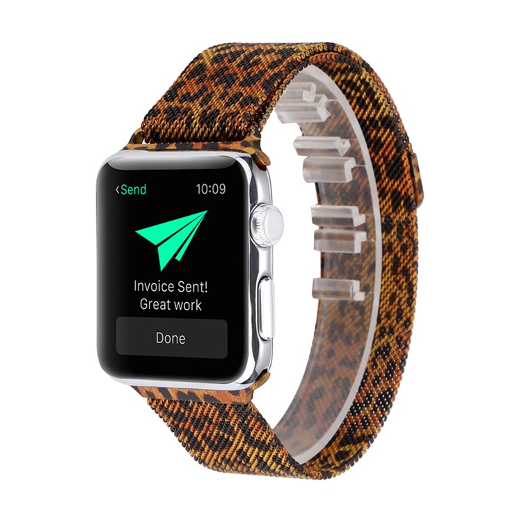 For Apple Watch Series 5 4 40mm/3/2/1 38mm Pattern Printing Magnetic Milanese Wrist Watch Strap - Leopard Pattern-2