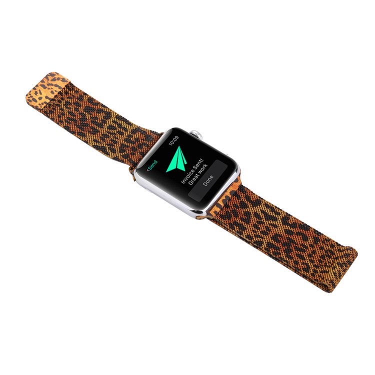 For Apple Watch Series 5 4 40mm/3/2/1 38mm Pattern Printing Magnetic Milanese Wrist Watch Strap - Leopard Pattern-3