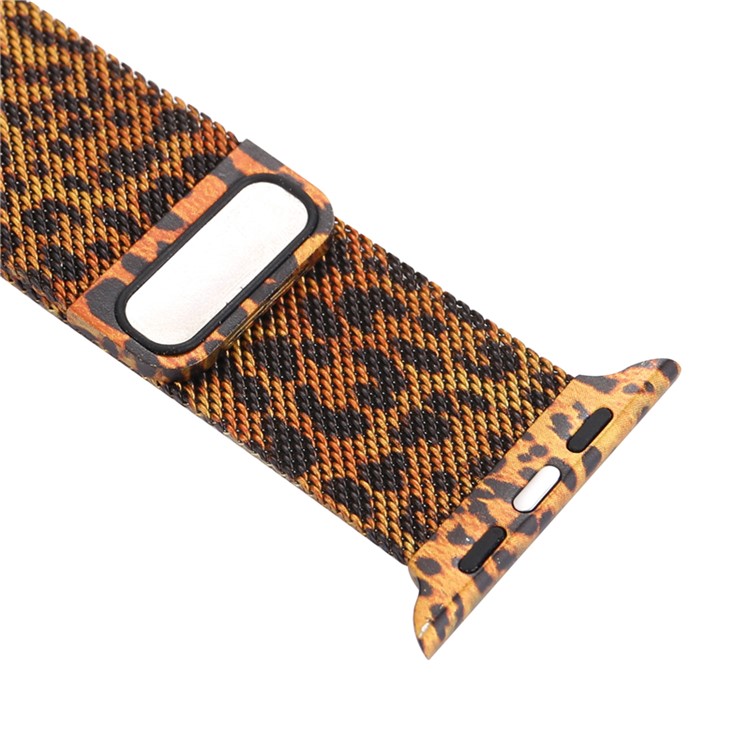 For Apple Watch Series 5 4 40mm/3/2/1 38mm Pattern Printing Magnetic Milanese Wrist Watch Strap - Leopard Pattern-4