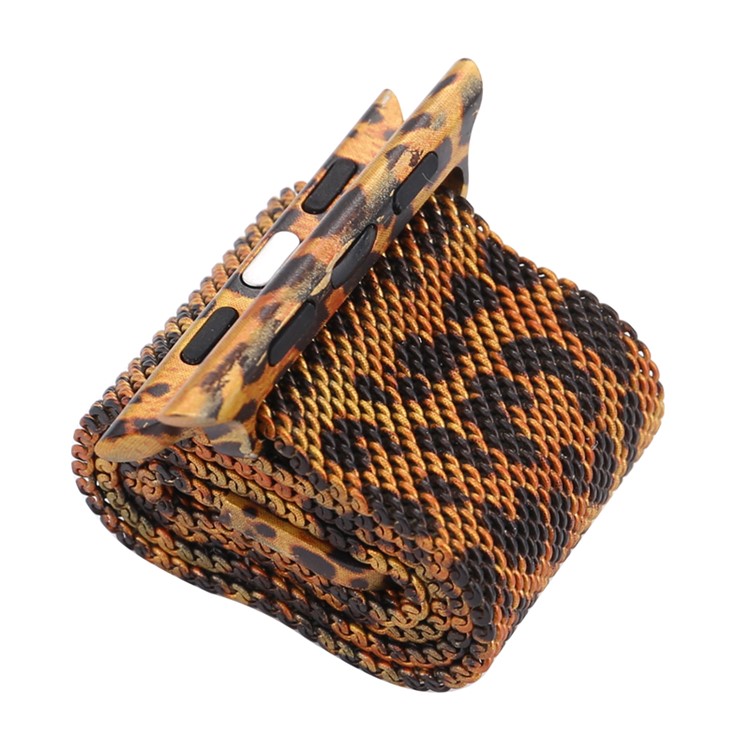 For Apple Watch Series 5 4 40mm/3/2/1 38mm Pattern Printing Magnetic Milanese Wrist Watch Strap - Leopard Pattern-7