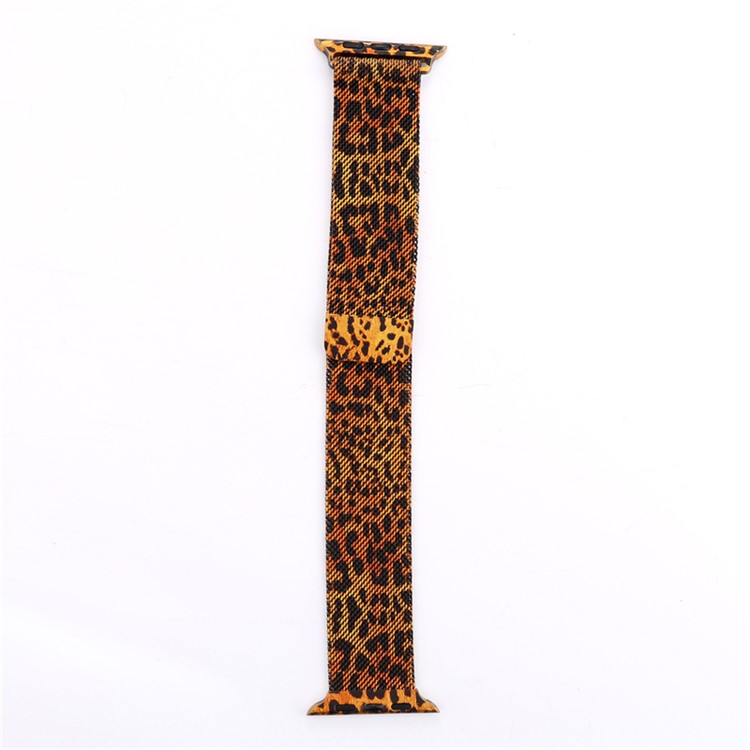 For Apple Watch Series 5 4 40mm/3/2/1 38mm Pattern Printing Magnetic Milanese Wrist Watch Strap - Leopard Pattern-8