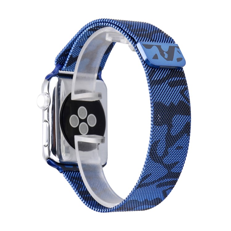 Para Apple Watch Series 3 / 2 / 1 38 Milímetros Padrão De Impressão Magnética Milanesa Pulseira De Relógio - Camuflar / Azul-1