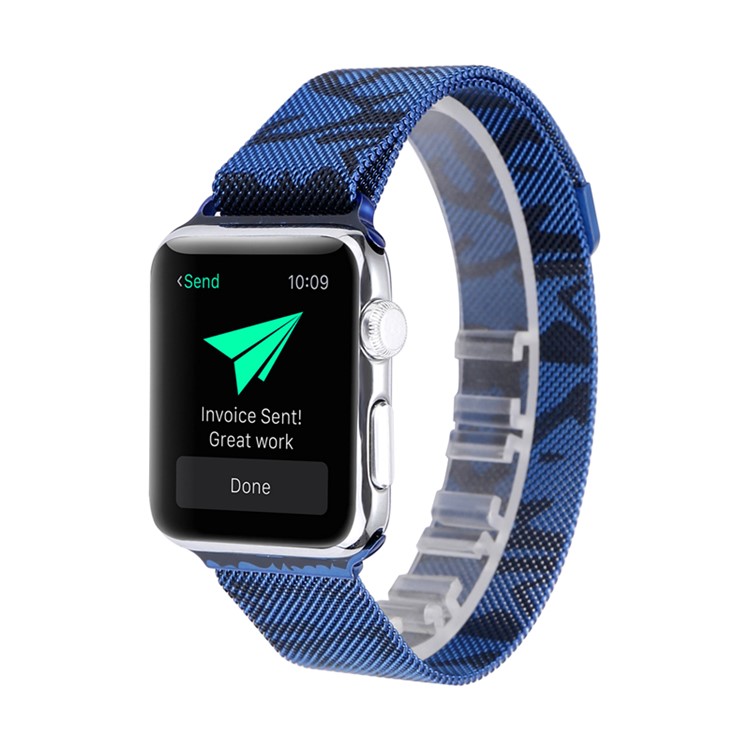 Para Apple Watch Series 3 / 2 / 1 38 Milímetros Padrão De Impressão Magnética Milanesa Pulseira De Relógio - Camuflar / Azul-2