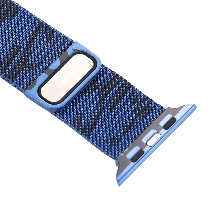 Para Apple Watch Series 3 / 2 / 1 38 Milímetros Padrão De Impressão Magnética Milanesa Pulseira De Relógio - Camuflar / Azul-3