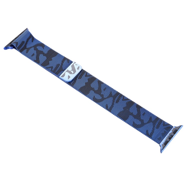 Para Apple Watch Series 3 / 2 / 1 38 Milímetros Padrão De Impressão Magnética Milanesa Pulseira De Relógio - Camuflar / Azul-4