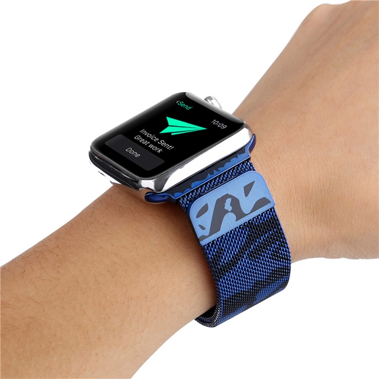 Para Apple Watch Series 3 / 2 / 1 38 Milímetros Padrão De Impressão Magnética Milanesa Pulseira De Relógio - Camuflar / Azul-7