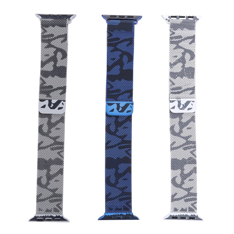 Para Apple Watch Series 3 / 2 / 1 38 Milímetros Padrão De Impressão Magnética Milanesa Pulseira De Relógio - Camuflar / Azul-8