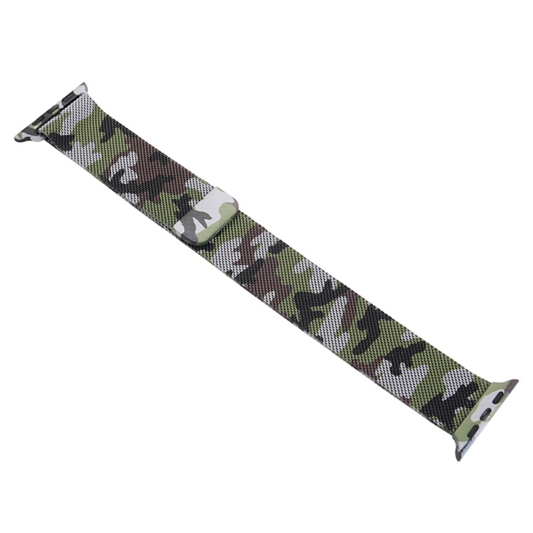 Für Apple Watch Serie 3 / 2 / 1 38mm Musterdruck Magnetischen Milanese Armband Band Ersatz - Tarnung / Armeegrün-4