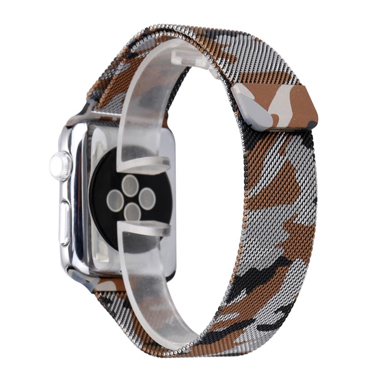 For Apple Watch Series 4 40mm/3/2/1 38mm Pattern Printing Magnetic Milanese Wristwatch Strap Replacement - Camouflage / Brown-1