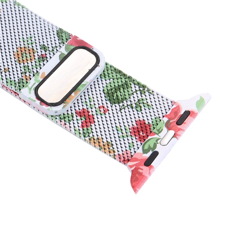 For Apple Watch Series 4 40mm/3/2/1 38mm Chic Pattern Printing Magnetic Milanese Wristwatch Strap - Rose Pattern-3