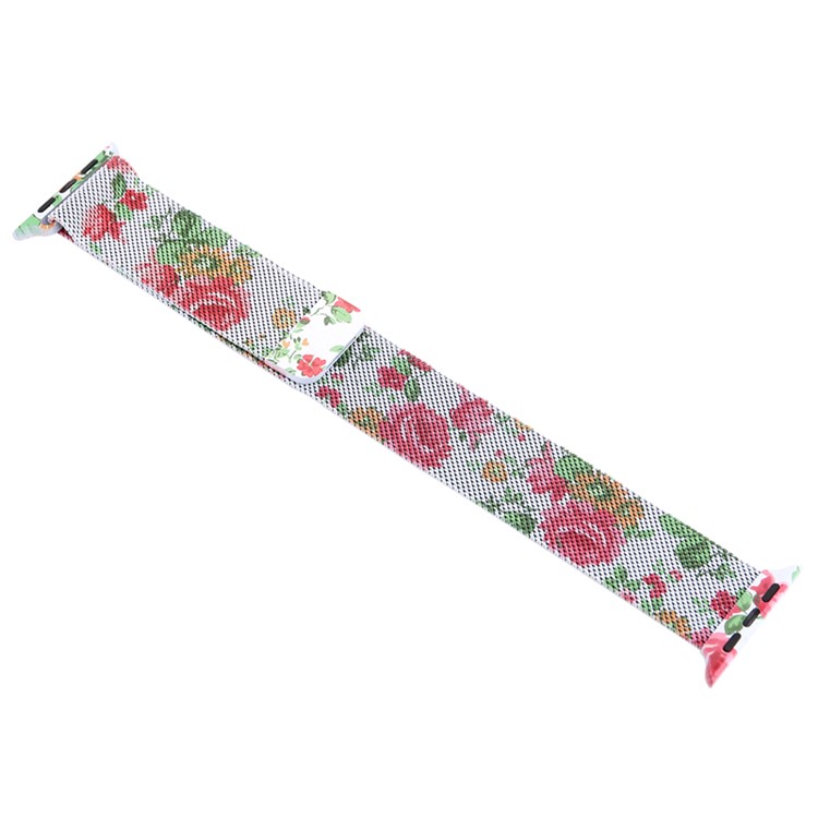 For Apple Watch Series 4 40mm/3/2/1 38mm Chic Pattern Printing Magnetic Milanese Wristwatch Strap - Rose Pattern-4