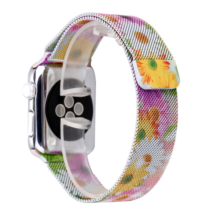 For Apple Watch Series 4 40mm/3/2/1 38mm Pattern Printing Magnetic Replacement Milanese Wrist Watch Band - Sunflower Pattern-1