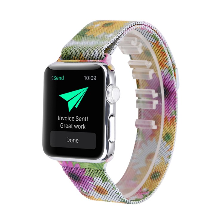 For Apple Watch Series 4 40mm/3/2/1 38mm Pattern Printing Magnetic Replacement Milanese Wrist Watch Band - Sunflower Pattern-2