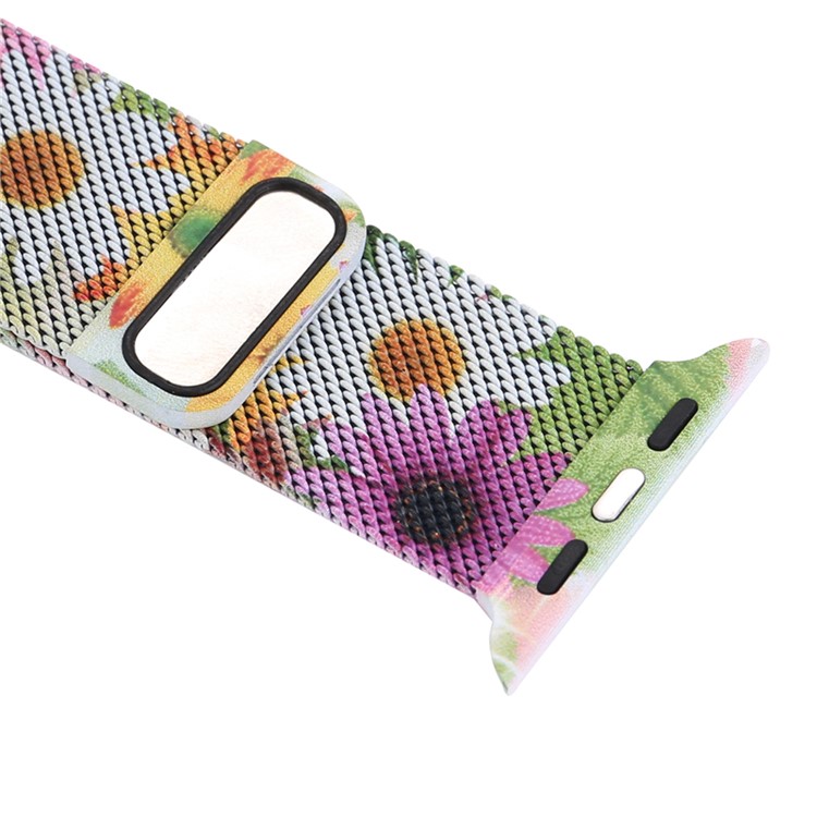 For Apple Watch Series 4 40mm/3/2/1 38mm Pattern Printing Magnetic Replacement Milanese Wrist Watch Band - Sunflower Pattern-3