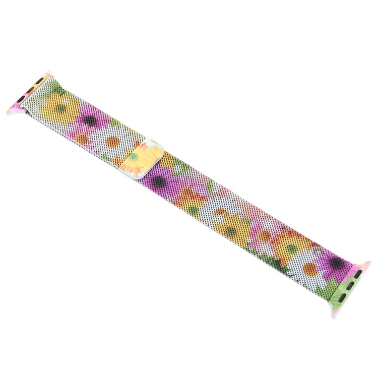 For Apple Watch Series 4 40mm/3/2/1 38mm Pattern Printing Magnetic Replacement Milanese Wrist Watch Band - Sunflower Pattern-4