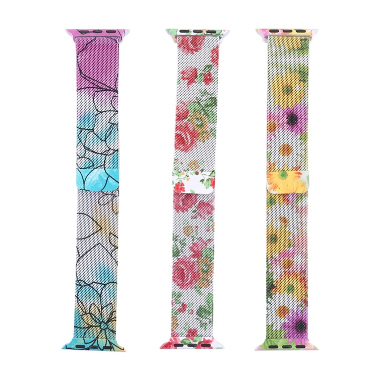 For Apple Watch Series 4 40mm/3/2/1 38mm Pattern Printing Magnetic Replacement Milanese Wrist Watch Band - Sunflower Pattern-8