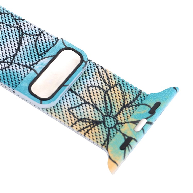 For Apple Watch Series 4 40mm/3/2/1 38mm Pattern Printing Magnetic Milanese Replacement Wrist Watch Strap - Lotus Pattern-3