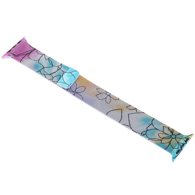 For Apple Watch Series 4 40mm/3/2/1 38mm Pattern Printing Magnetic Milanese Replacement Wrist Watch Strap - Lotus Pattern-4