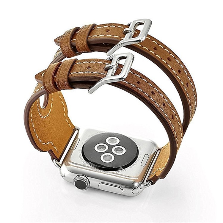 Classic Double Buckle PU Leather Replacement Wrist Watch Strap for Watch Series 3 / 2 / 1 38mm - Brown-1