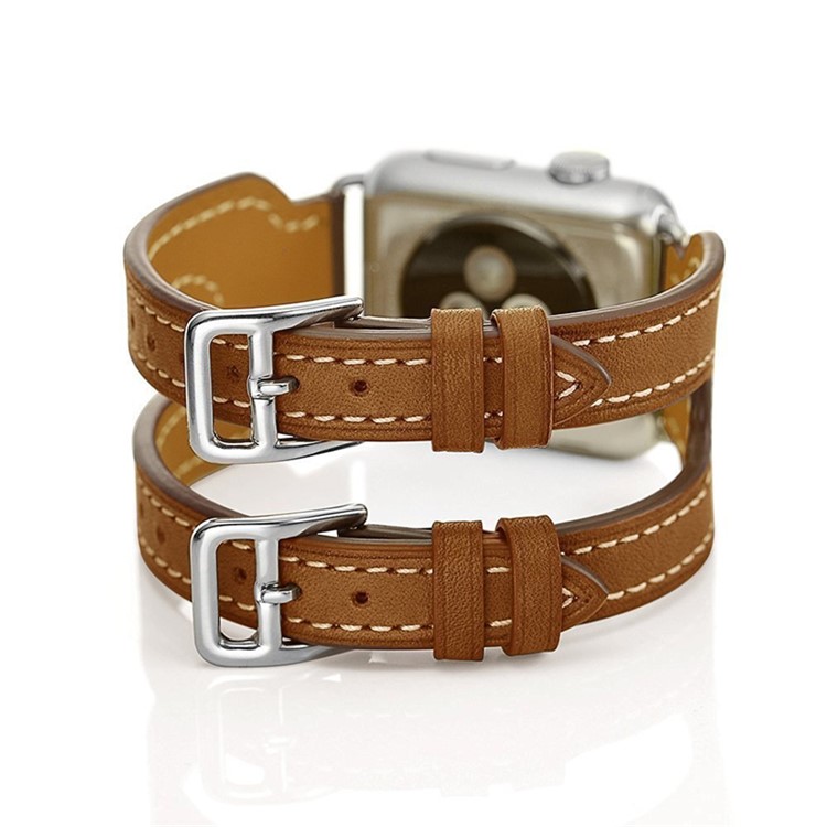 Classic Double Buckle PU Leather Replacement Wrist Watch Strap for Watch Series 3 / 2 / 1 38mm - Brown-2