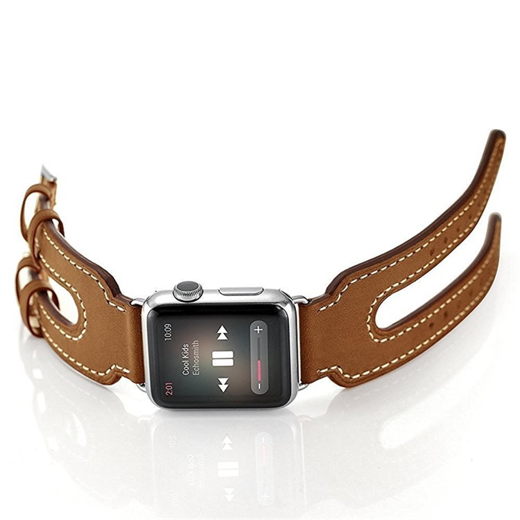 Classic Double Buckle PU Leather Replacement Wrist Watch Strap for Watch Series 3 / 2 / 1 38mm - Brown-3