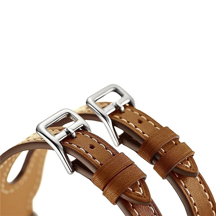 Classic Double Buckle PU Leather Replacement Wrist Watch Strap for Watch Series 3 / 2 / 1 38mm - Brown-5
