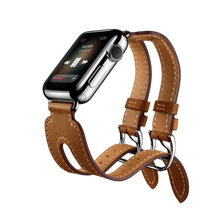 Classic Double Buckle PU Leather Replacement Wrist Watch Strap for Watch Series 3 / 2 / 1 38mm - Brown-6