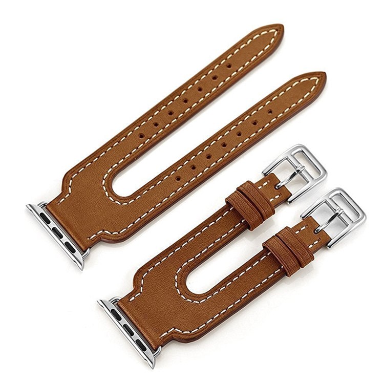 Classic Double Buckle PU Leather Replacement Wrist Watch Strap for Watch Series 3 / 2 / 1 38mm - Brown-7