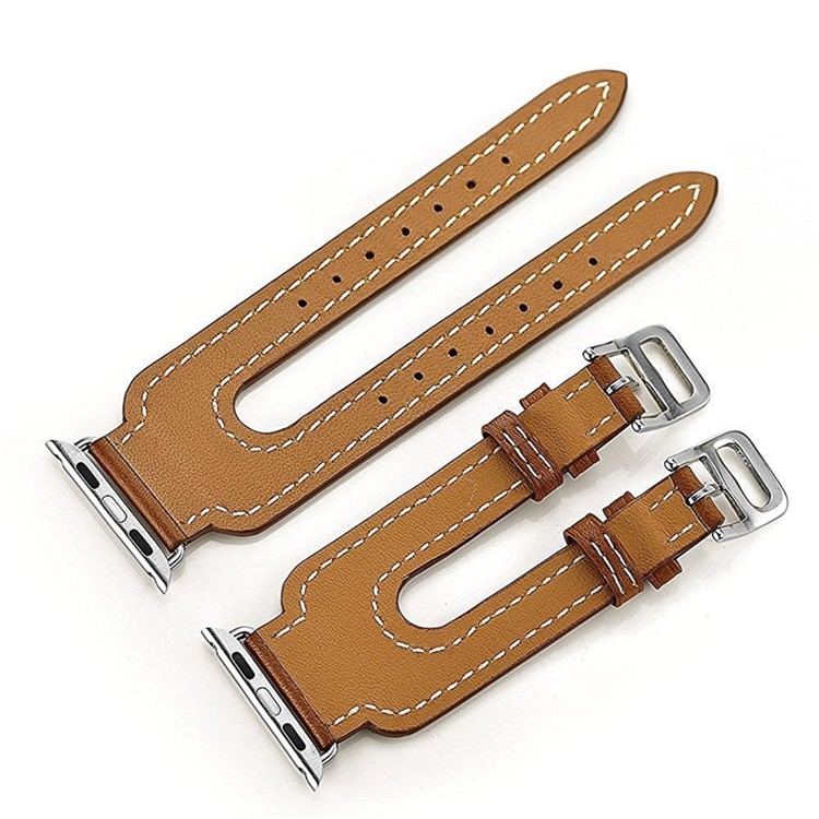 Classic Double Buckle PU Leather Replacement Wrist Watch Strap for Watch Series 3 / 2 / 1 38mm - Brown-8