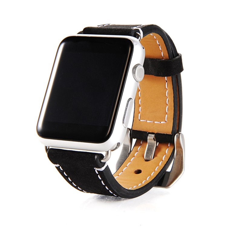 Matte Skin PU Leather Watch Band for Apple Watch Series 5 4 44mm, Series 3 / 2 / 1 42mm - Black-2