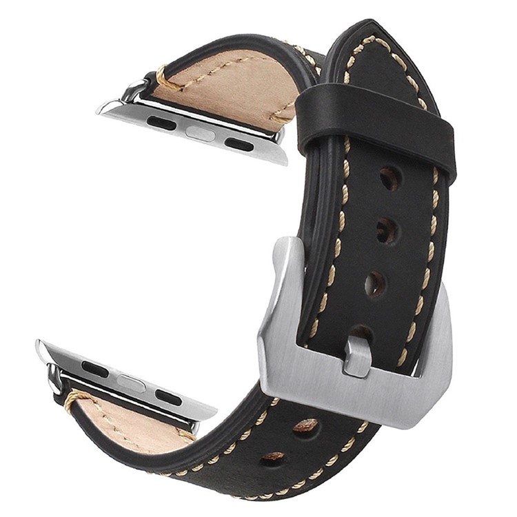 Matte Skin PU Leather Watch Band for Apple Watch Series 5 4 44mm, Series 3 / 2 / 1 42mm - Black-3