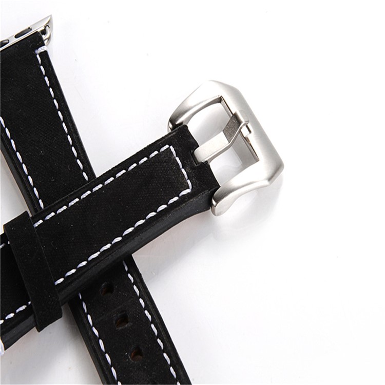 Matte Skin PU Leather Watch Band for Apple Watch Series 5 4 44mm, Series 3 / 2 / 1 42mm - Black-4