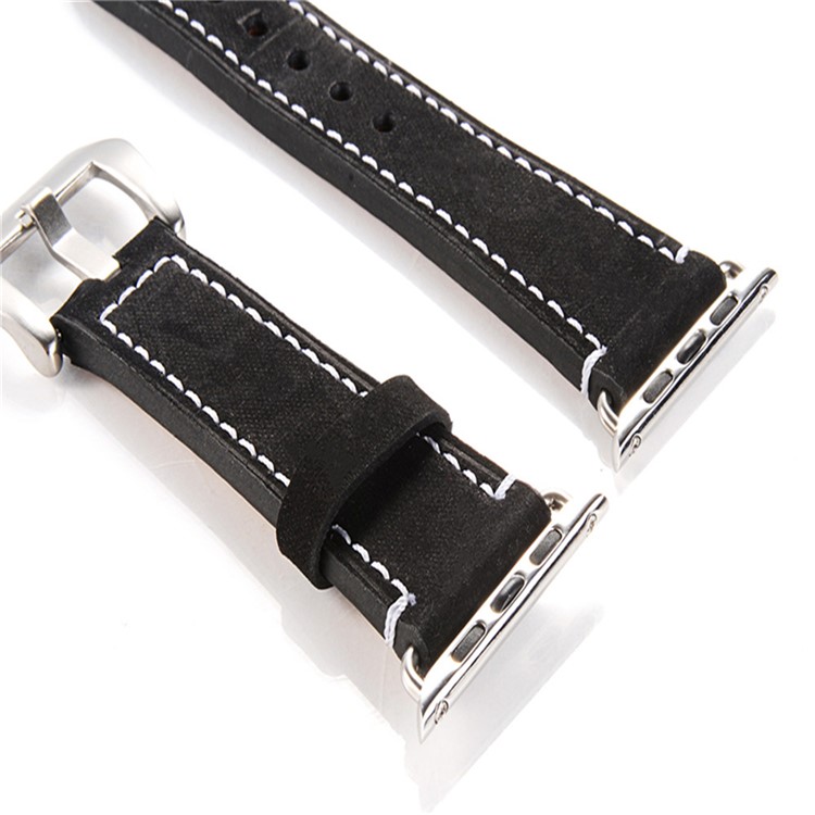 Matte Skin PU Leather Watch Band for Apple Watch Series 5 4 44mm, Series 3 / 2 / 1 42mm - Black-5