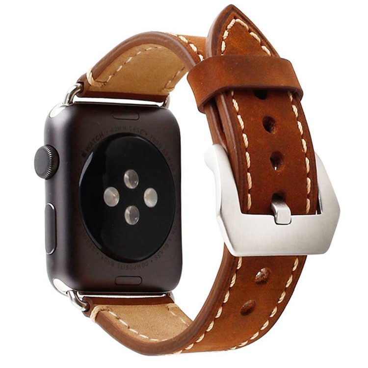 Matte Skin PU Leather Watch Strap Replacement for Apple Watch Series 4 44mm, Series 3 / 2 / 1 42mm - Brown-1