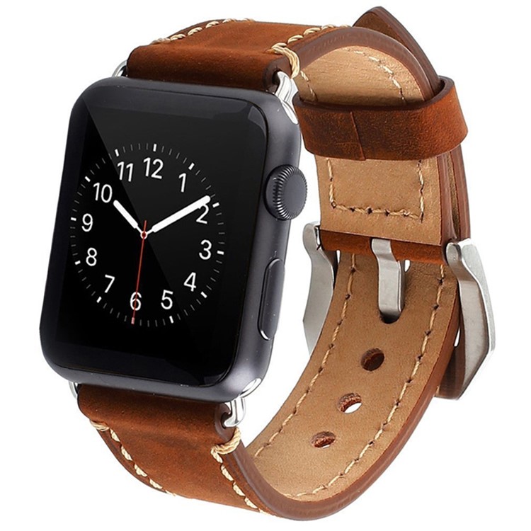 Matte Skin PU Leather Watch Strap Replacement for Apple Watch Series 4 44mm, Series 3 / 2 / 1 42mm - Brown-2