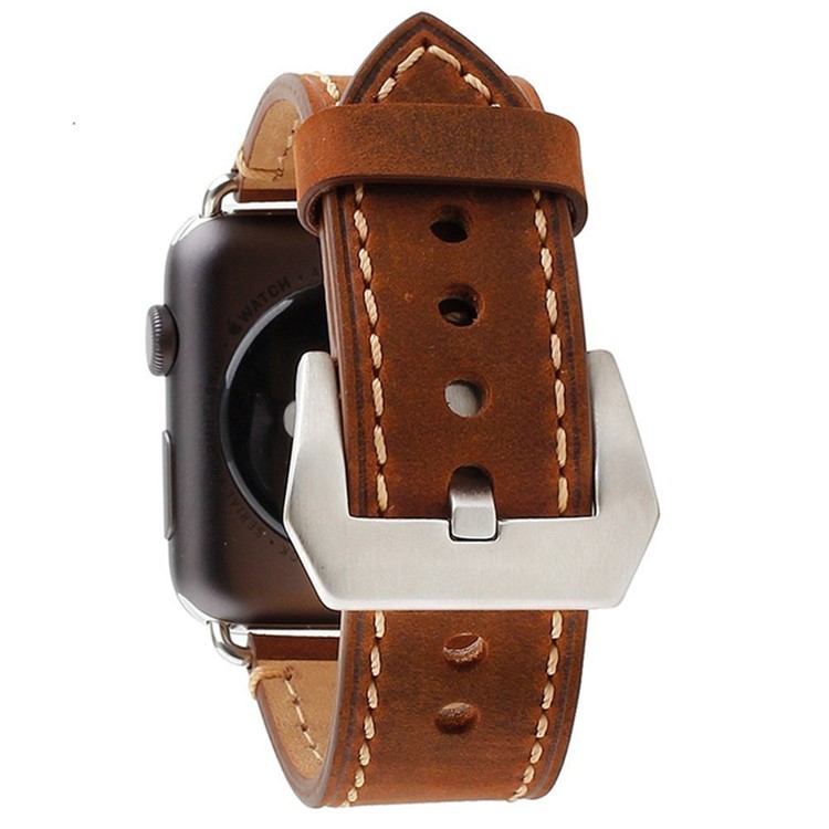 Matte Skin PU Leather Watch Strap Replacement for Apple Watch Series 4 44mm, Series 3 / 2 / 1 42mm - Brown-3
