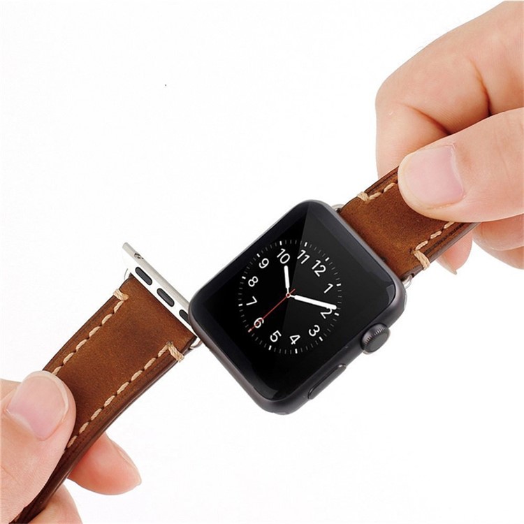Matte Skin PU Leather Watch Strap Replacement for Apple Watch Series 4 44mm, Series 3 / 2 / 1 42mm - Brown-7