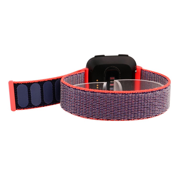 Velcro Magnetic Nylon Wristwatch Strap Replacement for Fitbit Versa - Red-2