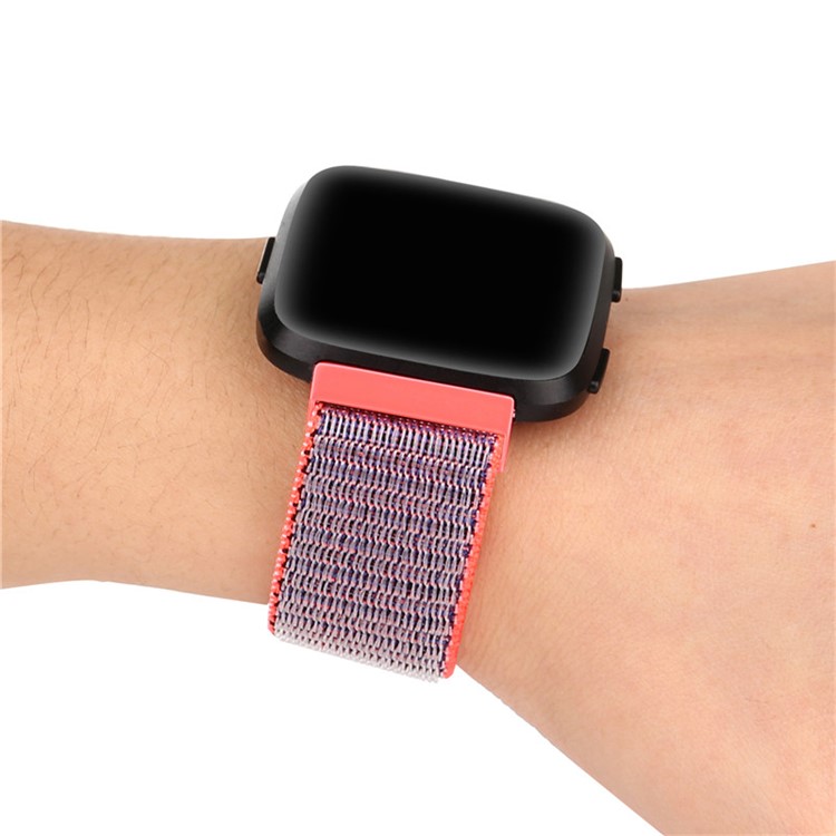 Velcro Magnetic Nylon Wristwatch Strap Replacement for Fitbit Versa - Red-5