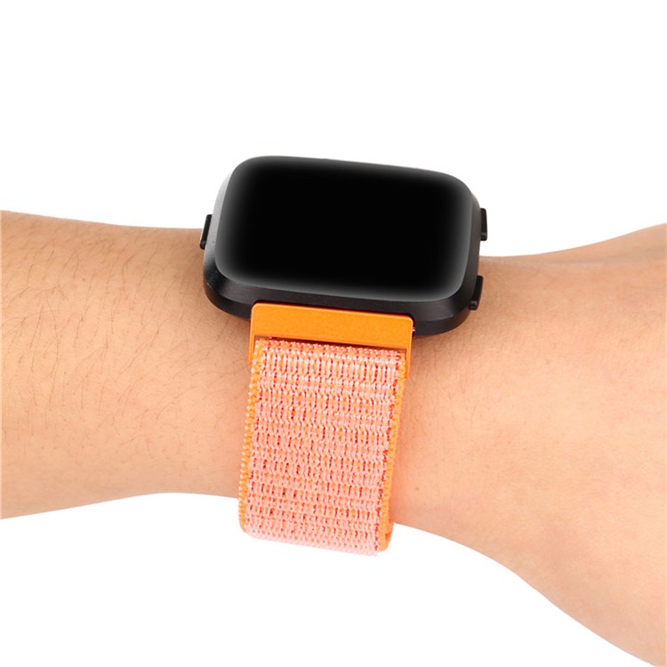 Velcro Magnetic Nylon Watch Strap for Fitbit Versa - Orange-5