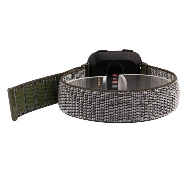 Velcro Magnetic Nylon Wristwatch Strap for Fitbit Versa - Army Green-2